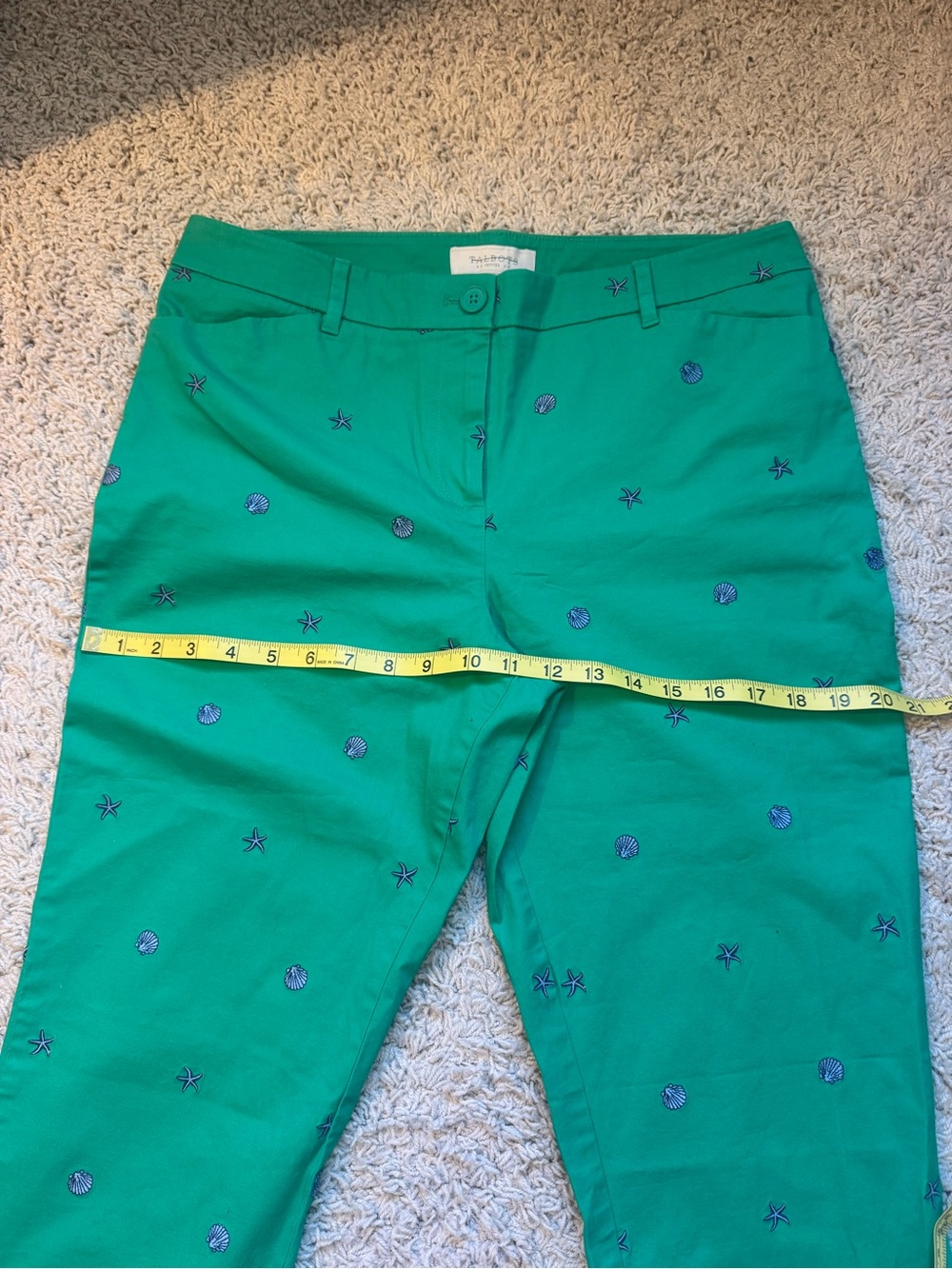 Talbots Green Embroidered Shell Motif Cropped Pants - Picture 11 of 16